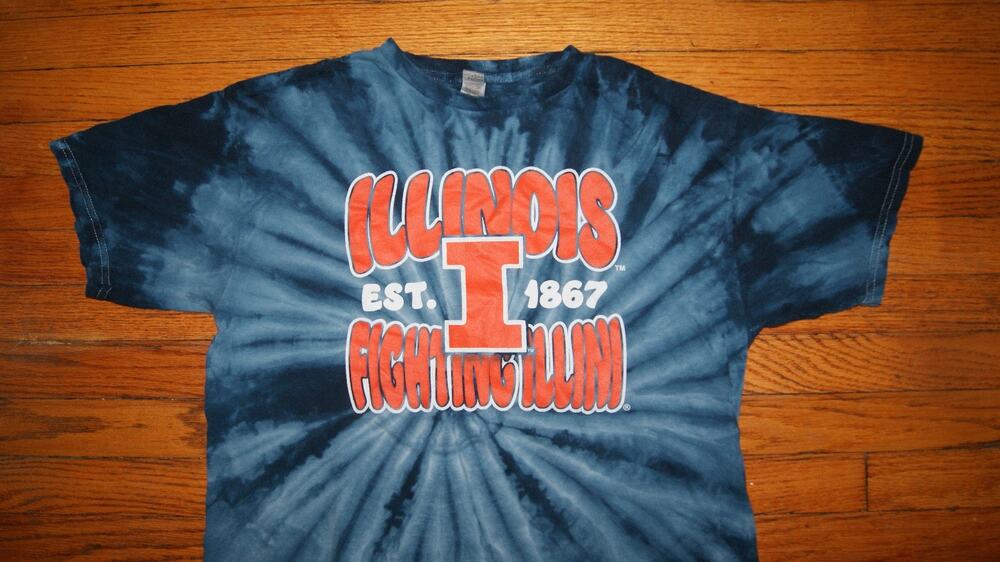 ILLINOIS FIGHTING ILLINI Tie Dye Blue Teen Youth XL TShirt Hippie (Adult S)